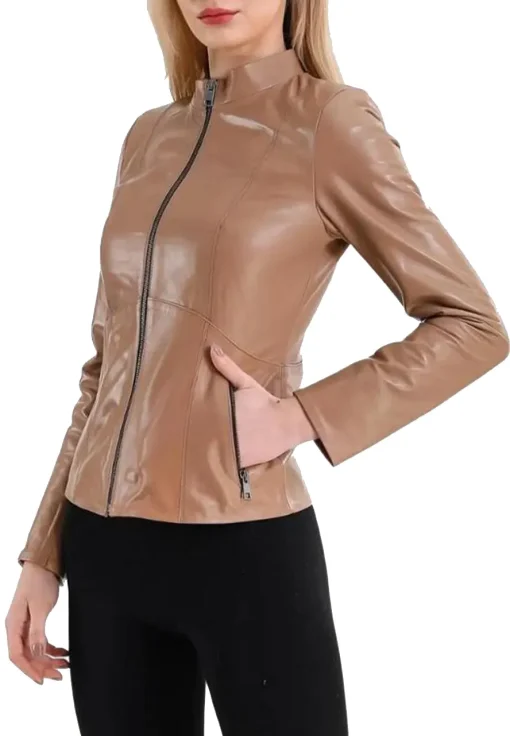 womens-elegant-camel-faux-leather-jacket