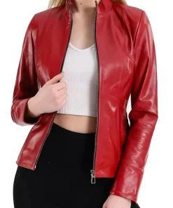 womens-elegant-red-faux-leather-jacket