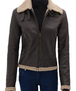 womens-faux-leather-dark-brown-shearling-jacket