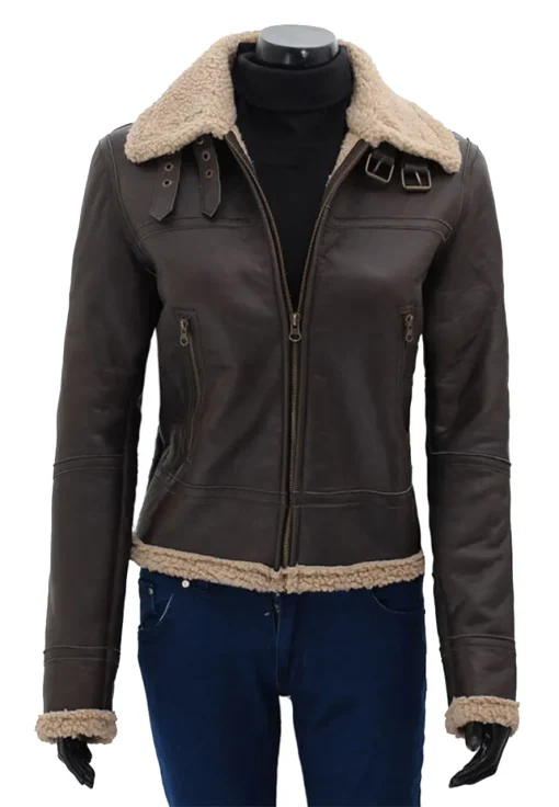 womens-faux-leather-dark-brown-shearling-jacket