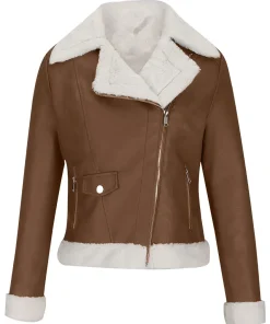 womens-fleece-lined-coffee-faux-leather-jacket