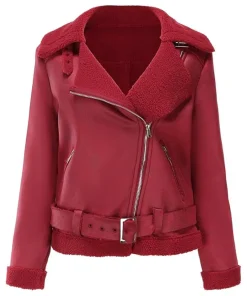womens-fleece-lined-red-faux-leather-jacket