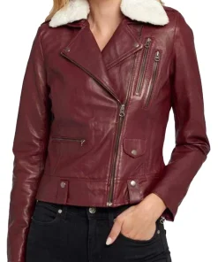 womens-fur-collar-maroon-faux-leather-biker-jacket
