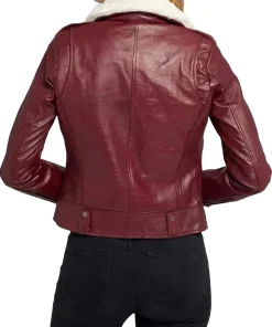 womens-fur-collar-maroon-faux-leather-biker-jacket