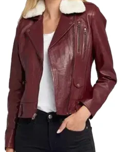 womens-fur-collar-maroon-faux-leather-biker-jacket