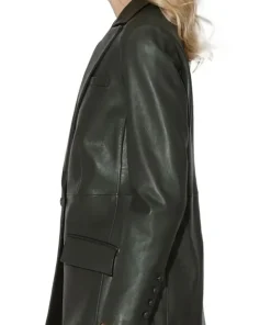 womens-long-sleeves-green-faux-leather-blazer