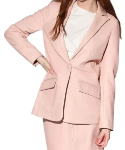 womens-long-sleeves-pink-faux-leather-blazer