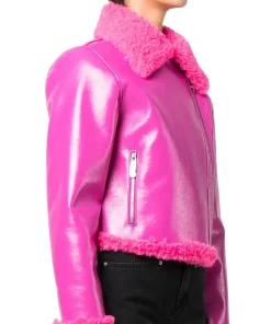 womens-pink-faux-leather-shearling-biker-jacket