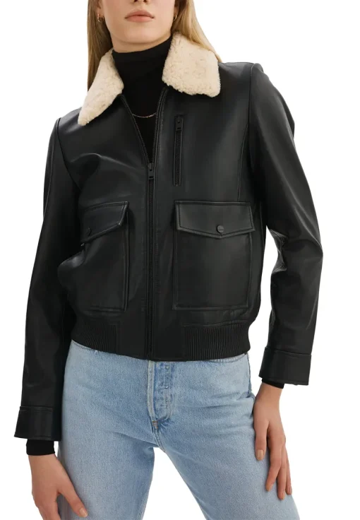womens-removable-fur-collar-black-faux-leather-bomber-jacket