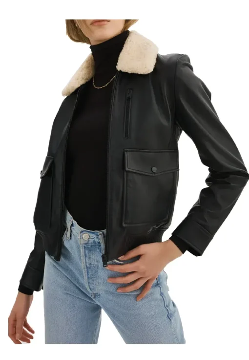 womens-removable-fur-collar-black-faux-leather-bomber-jacket