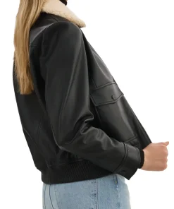 womens-removable-fur-collar-black-faux-leather-bomber-jacket