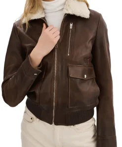 womens-removable-fur-collar-brown-faux-leather-bomber-jacket