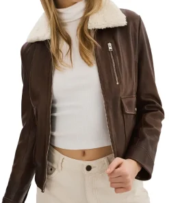 womens-removable-fur-collar-brown-faux-leather-bomber-jacket