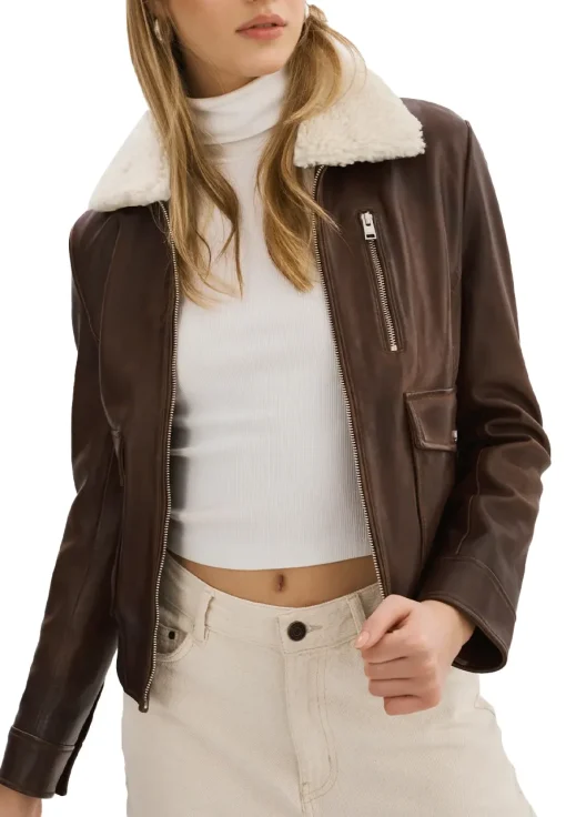 womens-removable-fur-collar-brown-faux-leather-bomber-jacket