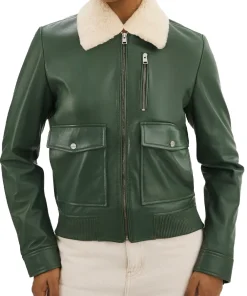 womens-removable-fur-collar-green-faux-leather-bomber-jacket