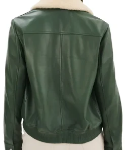 womens-removable-fur-collar-green-faux-leather-bomber-jacket