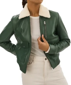 womens-removable-fur-collar-green-faux-leather-bomber-jacket