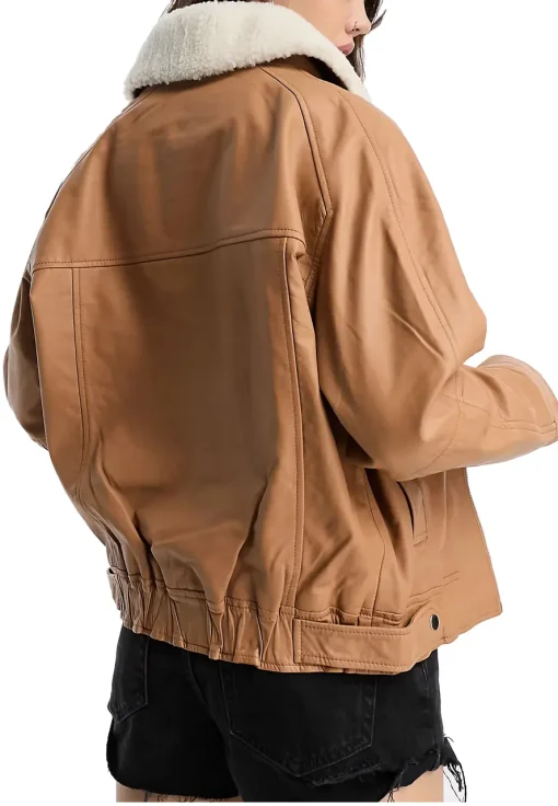 womens-shearling-collar-oversized-brown-faux-leather-jacket
