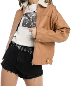 womens-shearling-collar-oversized-brown-faux-leather-jacket
