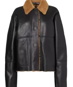 womens-spread-collar-black-faux-leather-shearling-jacket