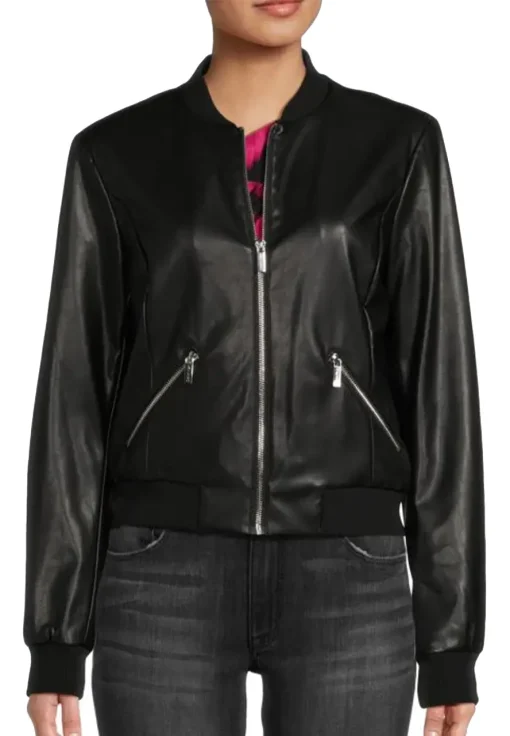 womens-stand-collar-black-faux-leather-bomber-jacket