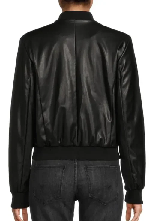 womens-stand-collar-black-faux-leather-bomber-jacket