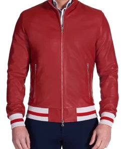 mens-authentic-red-faux-leather-bomber-jacket