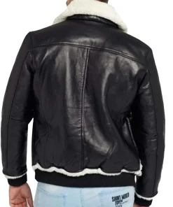 mens-black-faux-leather-faux-fur-bomber-jacket