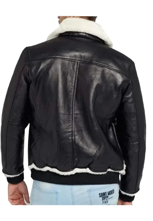 mens-black-faux-leather-faux-fur-bomber-jacket