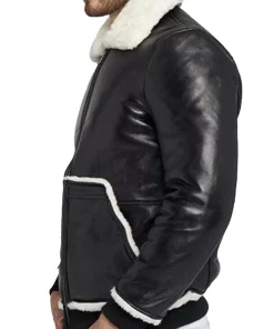 mens-black-faux-leather-faux-fur-bomber-jacket