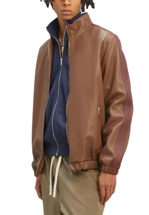 mens-chocolate-brown-faux-leather-track-jacket