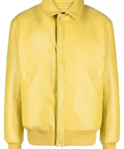 mens-classic-collar-yellow-faux-leather-bomber-jacket
