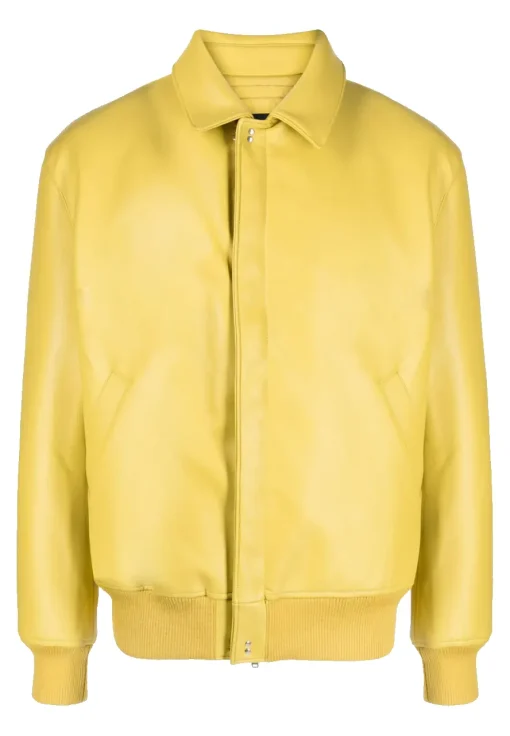 mens-classic-collar-yellow-faux-leather-bomber-jacket