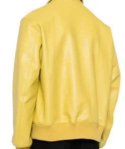 mens-classic-collar-yellow-faux-leather-bomber-jacket