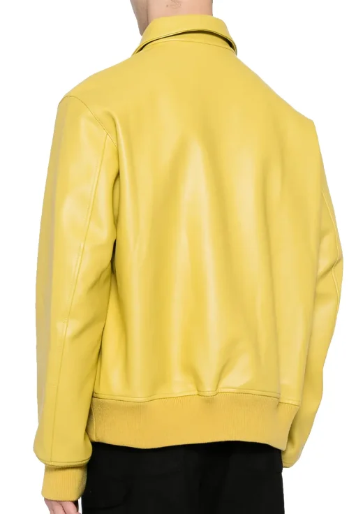 mens-classic-collar-yellow-faux-leather-bomber-jacket