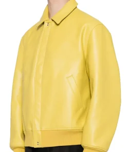 mens-classic-collar-yellow-faux-leather-bomber-jacket