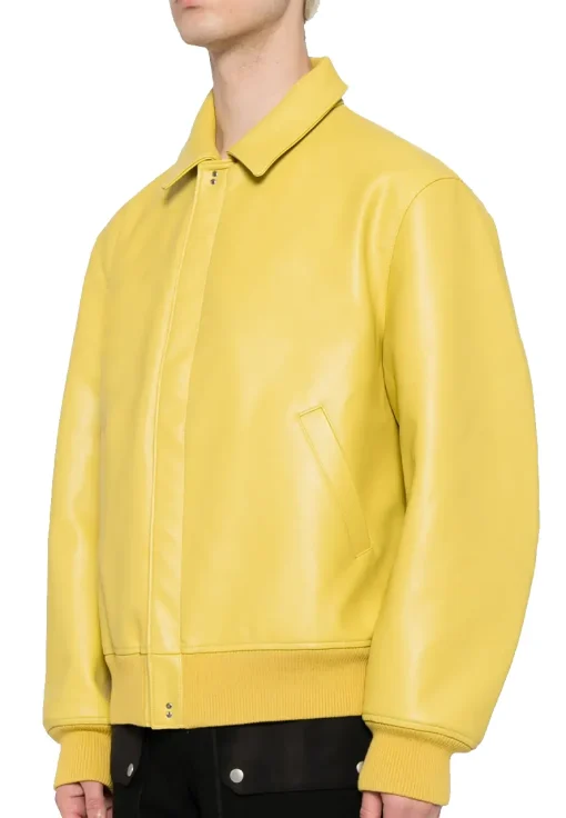 mens-classic-collar-yellow-faux-leather-bomber-jacket