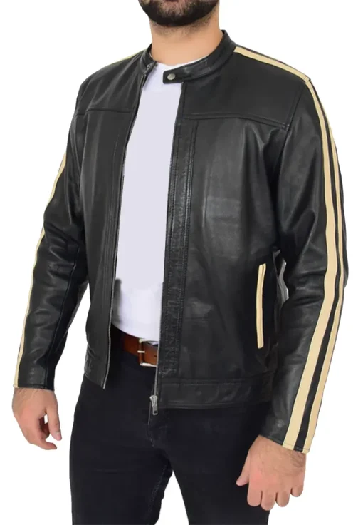 mens-contrasting-stripes-black-faux-leather-biker-jacket