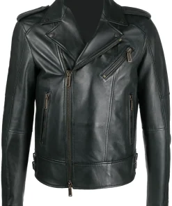 mens-dark-green-faux-leather-biker-jacket
