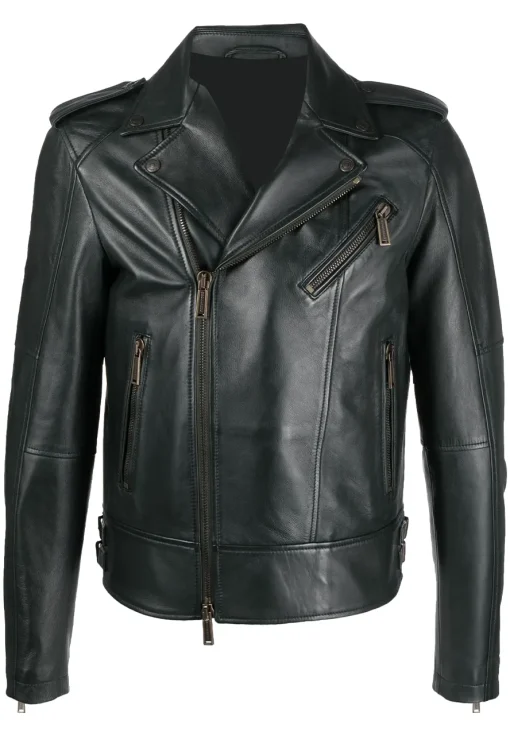 mens-dark-green-faux-leather-biker-jacket