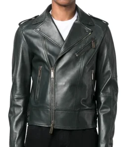 mens-dark-green-faux-leather-biker-jacket