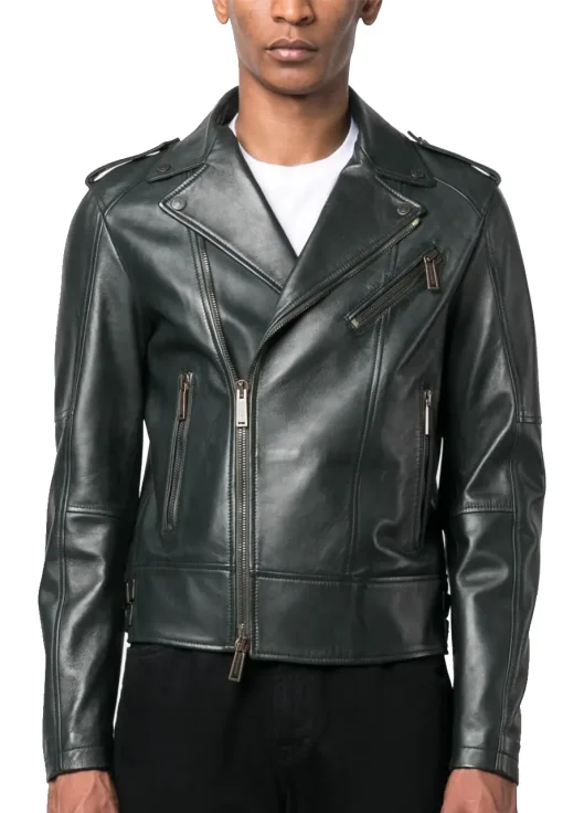mens-dark-green-faux-leather-biker-jacket