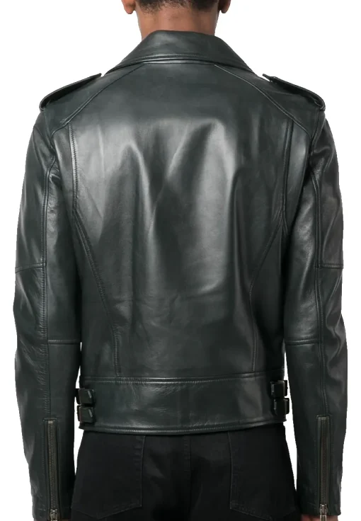 mens-dark-green-faux-leather-biker-jacket