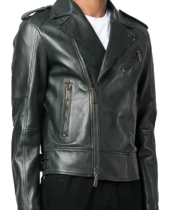mens-dark-green-faux-leather-biker-jacket