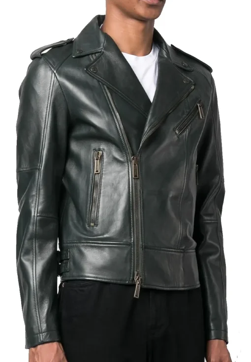 mens-dark-green-faux-leather-biker-jacket