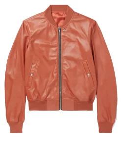 mens-faux-leather-orange-bomber-jacket
