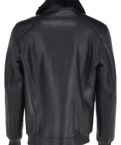 mens-mink-fur-collar-black-faux-leather-bomber-jacket