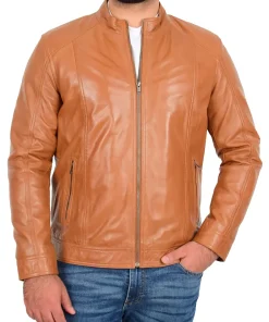 mens-tan-faux-leather-casual-zip-jacket