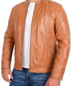 mens-tan-faux-leather-casual-zip-jacket