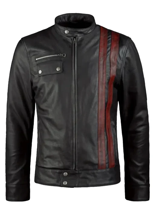 mens-vintage-black-faux-leather-biker-jacket-with-red-stripe